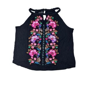 Used INC Halter Neck Tank Top Multicolor Floral Embroidery Size XL Excellent Con